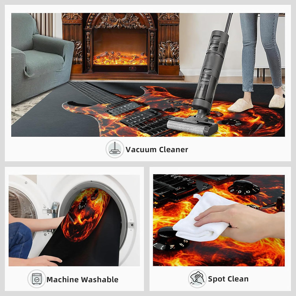 Guitar Rug 5x7-5x7 Rug, Passion Rock Area Rugs for Living Room, Musical Instrument Washable Area Mat for Bedroom, Rock and Roll Carpet, Boys Room Carpet - Guitar Home Decor & Gift