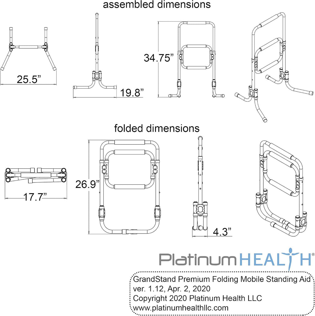 Platinum Health Grandstand Mobile Standing Aid and Support Frame. Folds for Easy Storage and Travel. Tool-Less