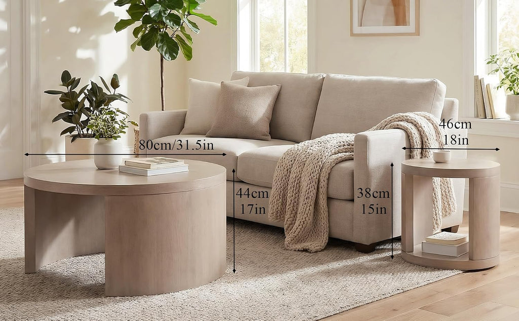 Round Coffee Table Set of 2, Nesting Coffee Tables with Storage, Living Room Table Set, Modern Wood Center Table for Living Room, Apartment, 31.5' & 18' Accent Table Set, Gray