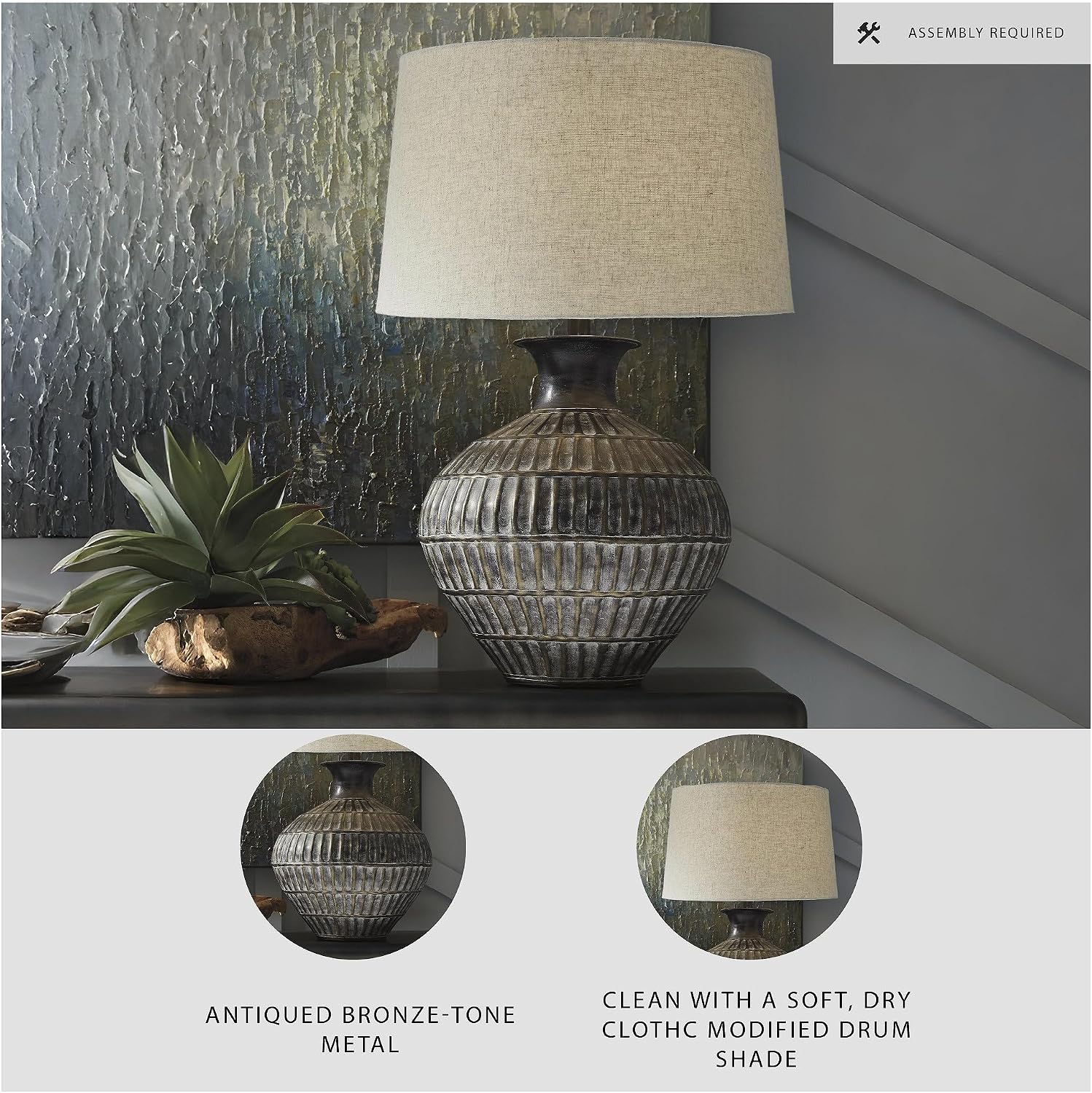 Signature Design by Ashley Magan 285.' Textured Bronze Metal Table Lamp, Antique Brown Finish