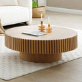 JUSTONE 39.4' Round Wood Coffee Table for Living Room - Modern Farmhouse Oak Drum Center Table with Artisanal Carved Detailing, No Assembly(39.4' Diameter x 13.4' Height)