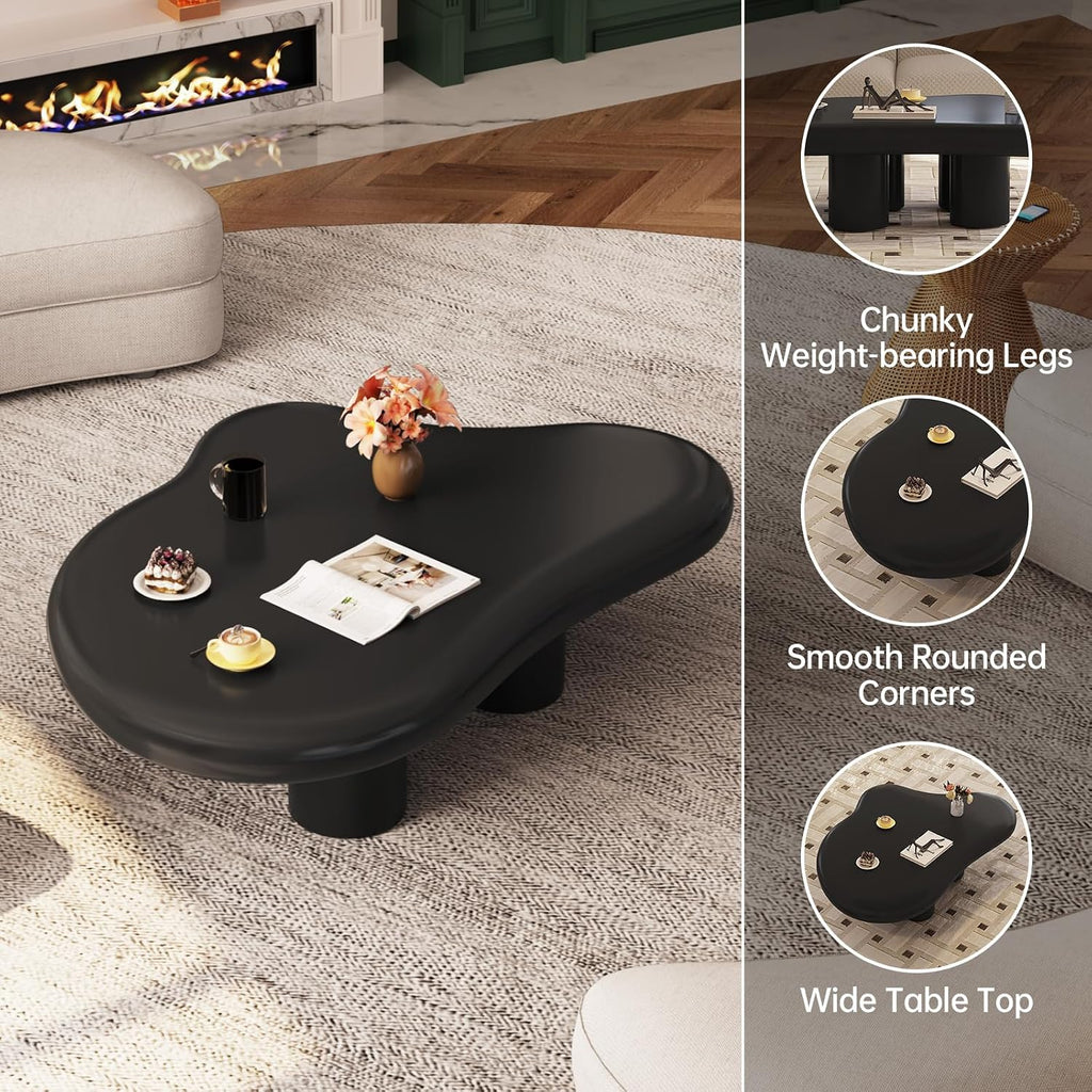 35.43' Black Cloud Coffee Table, Modern Round Edge Coffee Table with 4 Sturdy Support Legs and 2.28' Thick Tabletop,Easy Match for Living Room, Bedroom, Balcony,Patio