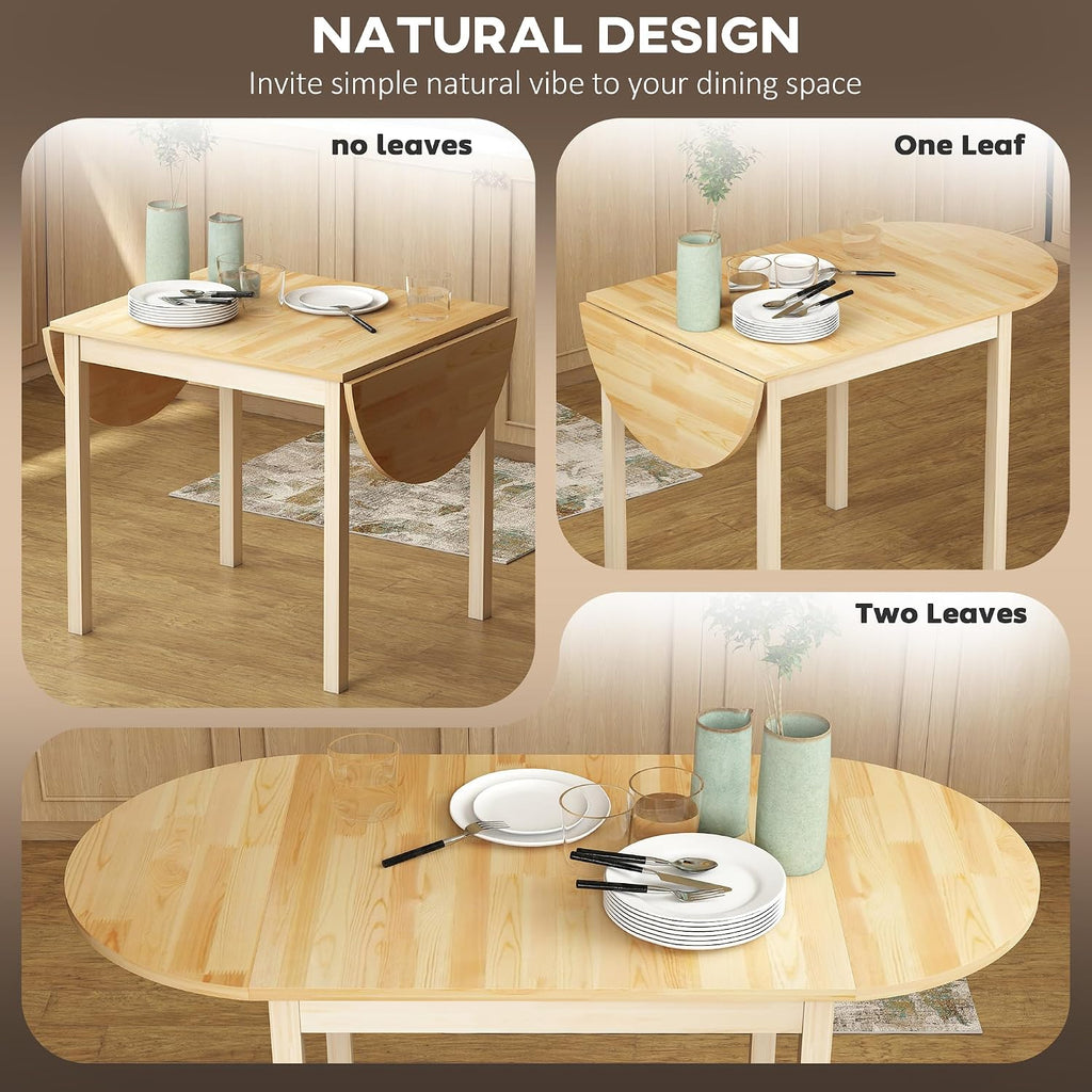 HOMCOM 55' Solid Wood Kitchen Table for 4-6 People, Oval Drop Leaf Tables for Small Spaces, Folding Dining Table, Natural