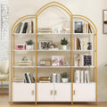 Arched Bookshelves and Bookcases: Triple Wide 5-Tier Large Open Bookshelf, Etagere Bookcase with Display Shelf for Home Office, White and Gold