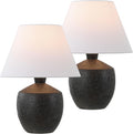 JONATHAN Y 18' Black Modern Concrete Effect Table Lamp Set of 2, Scandinavian Bedside Lamps for Bedroom Living Room, White Linen Shade, LED Bulbs Included (JYL5606B-SET2)