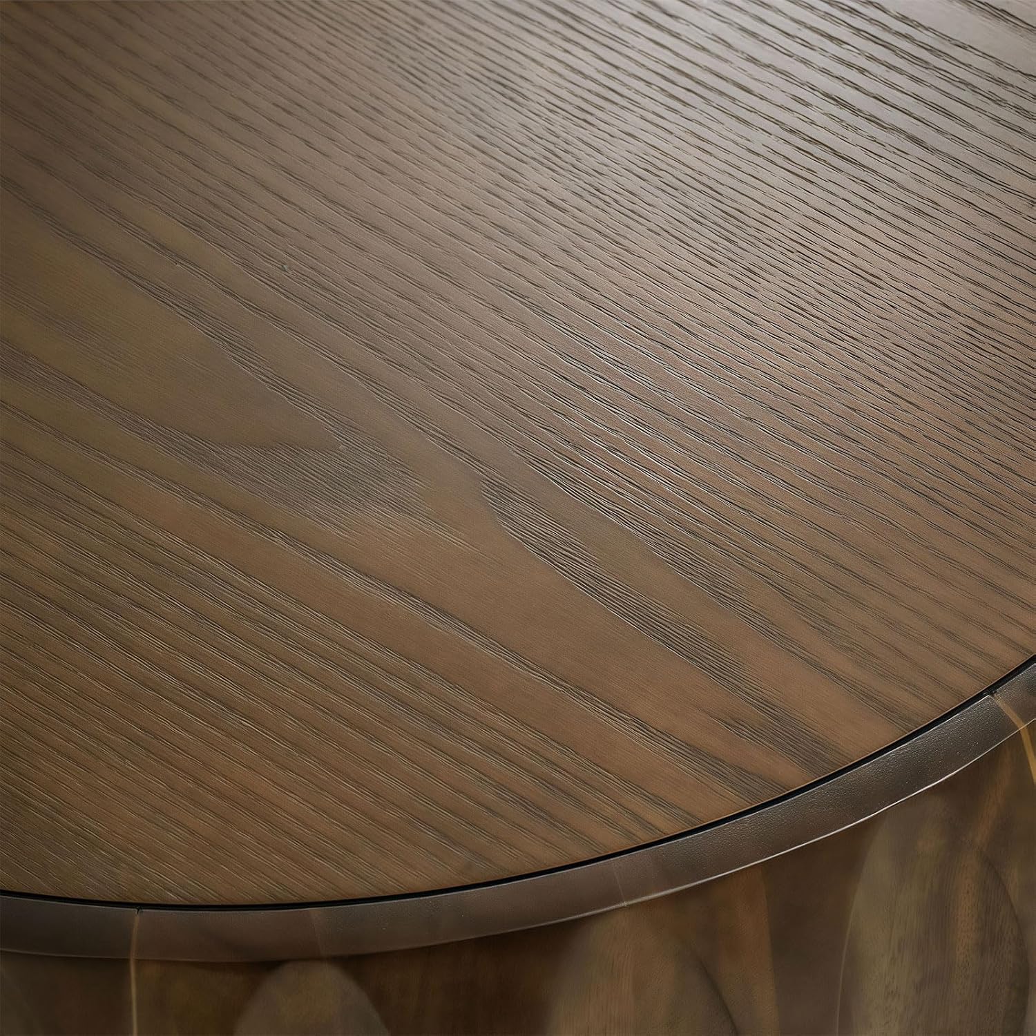 31.5'' Walnut Round Wood Coffee Table for Living Room, Modern Contemporary Circle Fluted Drum Pedestal Coffee Table, Natural Wood Grain & Easy Assembly, Walnut