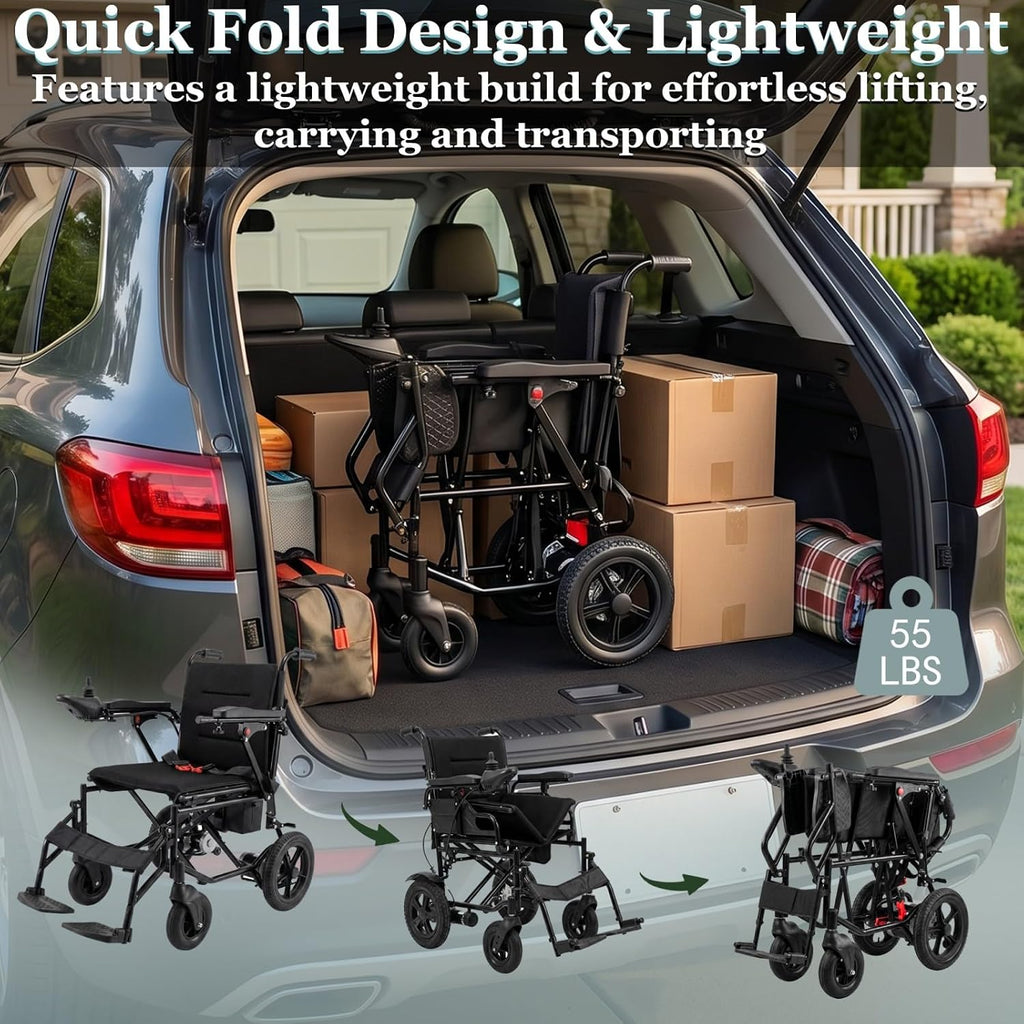 15 Miles Foldable Electric Wheelchair with 500W Brushless Motors, Motorized Wheelchair with 12AH Lithium Battery, 12' Rear Solid Tires, for Adults Seniors