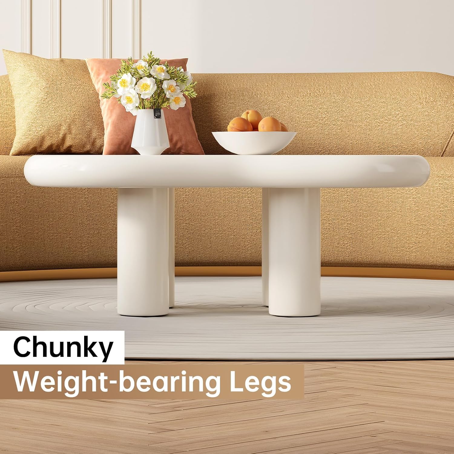 Guyii Cloud-Shaped Coffee Table, Modern Sofa Table with 4 Legs, Cream White Center Table, Small Irregular Tea Table for Living Room, Easy Assembly (White)
