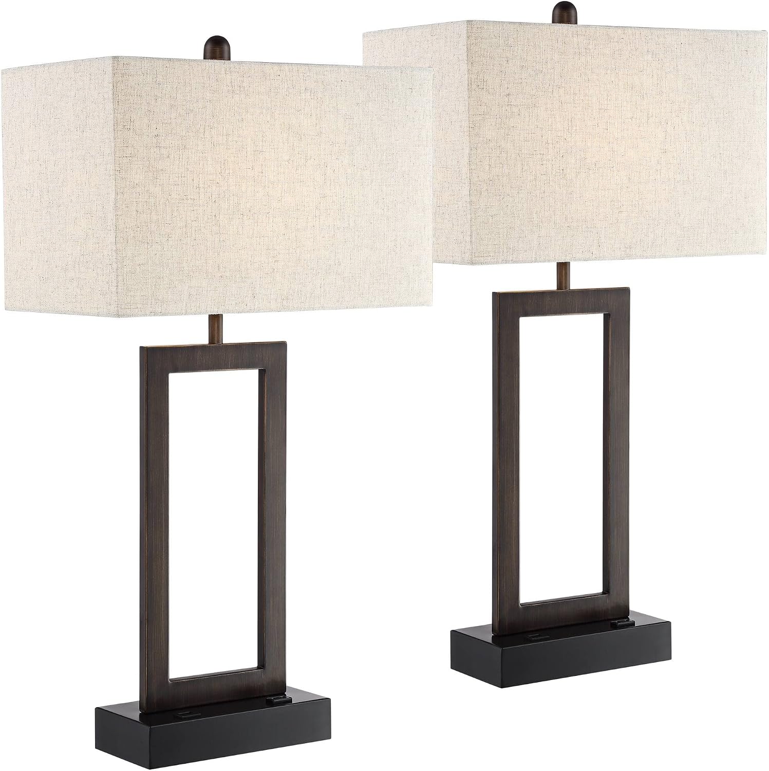 360 Lighting Todd Modern Table Lamps Set of 2 with USB and AC Power Outlet in Base 30' Tall Bronze Metal Oatmeal Fabric Rectangular Shade for Bedroom Living Room Bedside Nightstand House