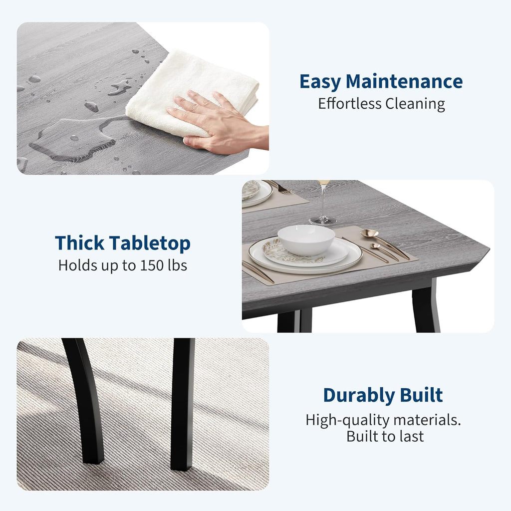 Dining Table for 4, 3-Piece Kitchen Table Set for 4 with Wooden Tabletop and Metal Frame, Industrial Kitchen Table with 2 PU Leather Benches for Bar, Dining Room, Restaurant(43''x28''x30''), Gray