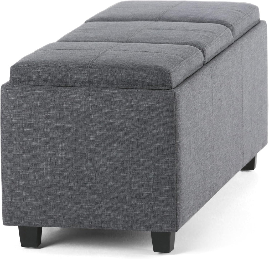 SIMPLIHOME Avalon Storage Ottoman - 42 inch Wide Upholstered Linen Look Fabric Rectangular Flip-Top Ottoman in Slate Grey, Contemporary Coffee Table Ottoman for Living Room with Hidden Storage