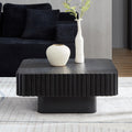 Coffee Table, 35.43' Square Coffee Table Modern Handcraft Fluted Table Accent Wood Center Table for Living Room Apartment, Easy Assembly, Black