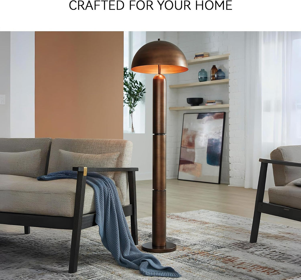 Signature Design by Ashley Wendfield Industrial Metal Floor Lamp with Dome Shade, Metallic