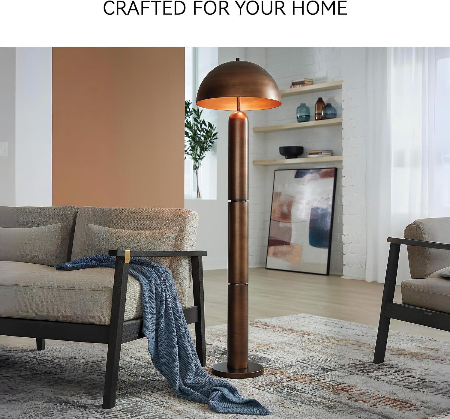 Signature Design by Ashley Wendfield Industrial Metal Floor Lamp with Dome Shade, Metallic