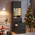 Compact Vanity with Hidden Chair, Makeup Vanity Desk with Mirror and Lights, Farmhouse Vanity Table with Storage Drawers for Bedroom, Dressing Table Gift for Girls Lady