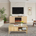 TV Stand and Coffee Table Set, Rectangle Fluted Coffee Table and TV Stand with Storage and Sliding Doors, Light Wood Coffee Table and TV Stand Set, Mid Century Modern Boho Style (Natural)