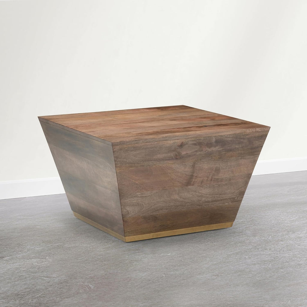 SIMPLIHOME Abba Square Coffee Table - 28 inch Wide Solid Mango Wood Modern Cocktail Table in Acacia Brown, Contemporary Table for Living Room with Low Profile Block Design, Assembled