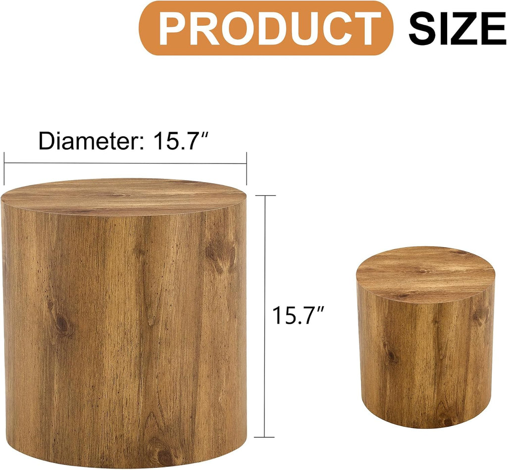 WILLIAMSPACE 15.7' Round End Table for Living Room, Modern Drum Circle Wood Small Coffee Table Side Table for Small Spaces, Nightstand Sofa Table for Apartment, ø15.7'*15.7'H (Wood Color)