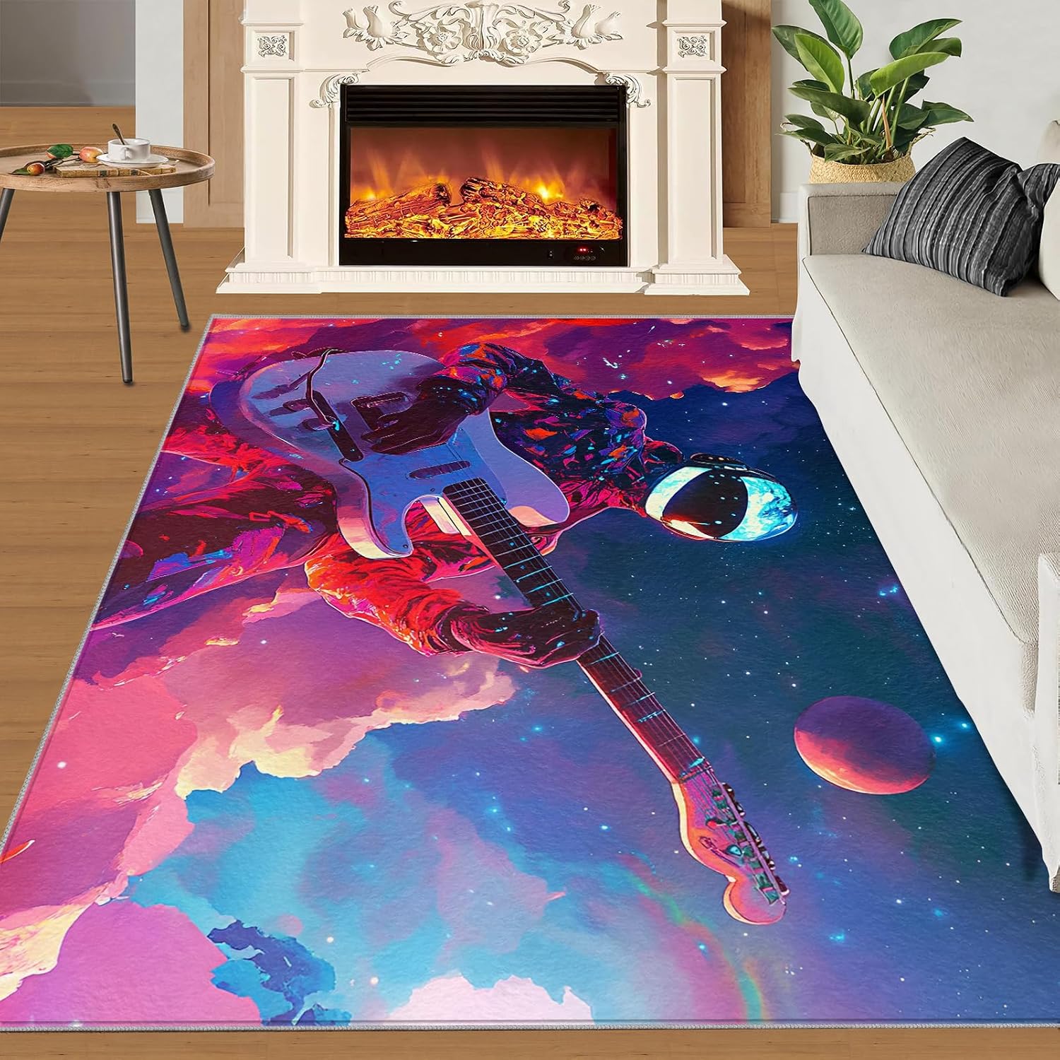 Guitar Rugs for Music Room - 5x7 Rug, Passion Rock Rug, Music Lovers Washable Area Rugs for Bedroom, Fantasy Galaxy Carpet, Boys Room Carpet - Guitar Home Decor & Gift