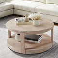 JUSTONE 40' Round Coffee Table,2-Tier Rustic Industrial Style for Living Room & Apartments, Easy Assembly Center Table(Oak)
