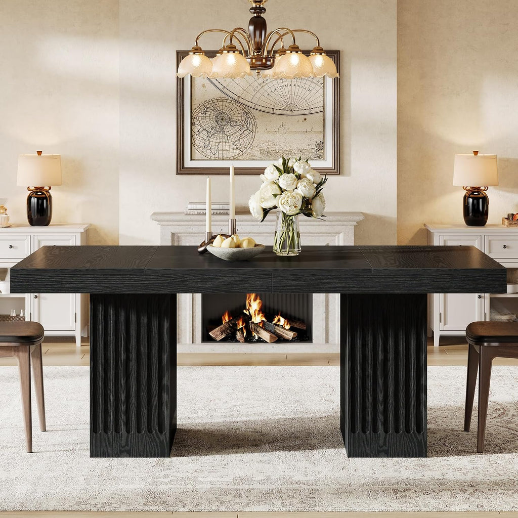 Tribesigns Dining Table for 4-6 People, 63 Inch Modern Rectangle Kitchen Table with Pedestal Base, Large Dinner Furniture for Dining Room, Kitchen, Living Room, Black