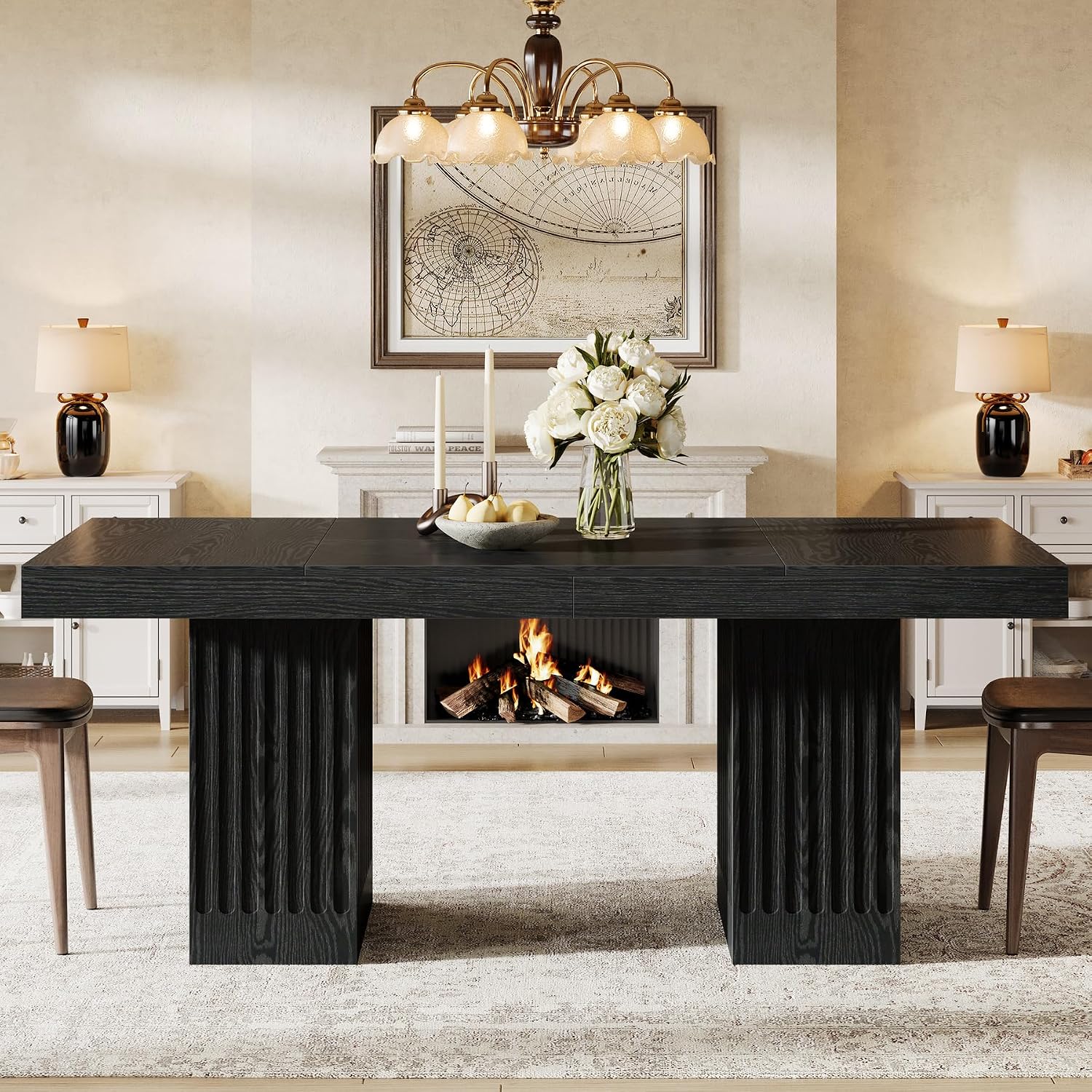 Tribesigns Dining Table for 4-6 People, 63 Inch Modern Rectangle Kitchen Table with Pedestal Base, Large Dinner Furniture for Dining Room, Kitchen, Living Room, Black