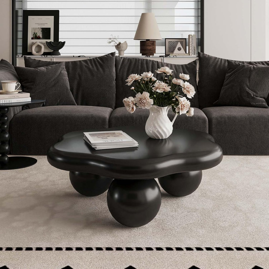 35' Modern Coffee Table Petal Shape Low Center Table Cute Irregular Indoor Tea Table with 3 Ball Legs for Living Room Apartment