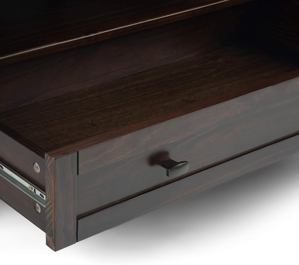 SIMPLIHOME Warm Shaker Square Coffee Table - 36 inch Wide Solid Wood Cocktail Table in Tobacco Brown, Transitional Living Room Table with Large Storage Drawer and Open Shelf for Sitting Area