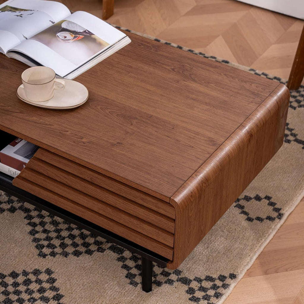Coffee Table, 40' Modern Coffee Table with Storage and Sliding Door for Living Room, Black and Walnut
