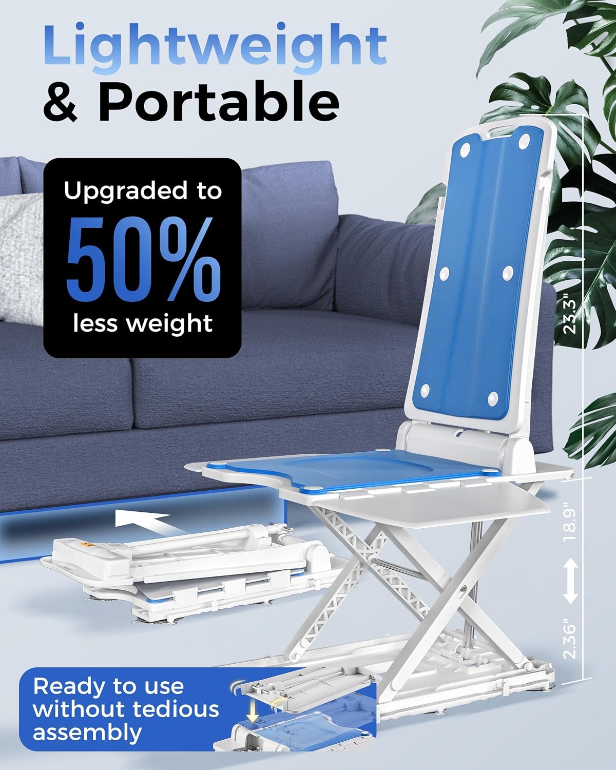 PPOLB Electric Chair Lift - Floor Lift for Elderly Falls, Support Up to 308 LB, IPX8 Waterproof Bath Lift, Foldable & Wireless Rechargeable Design, Quick-Rise Assist for Disabled
