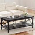 Rectangle Coffee Tables for Living Room, Wood Rectangular Coffee Table, 2 Tier Industrial Modern Center Table with Thickened Tabletop and Metal Frame, 47 inch Long (Black)