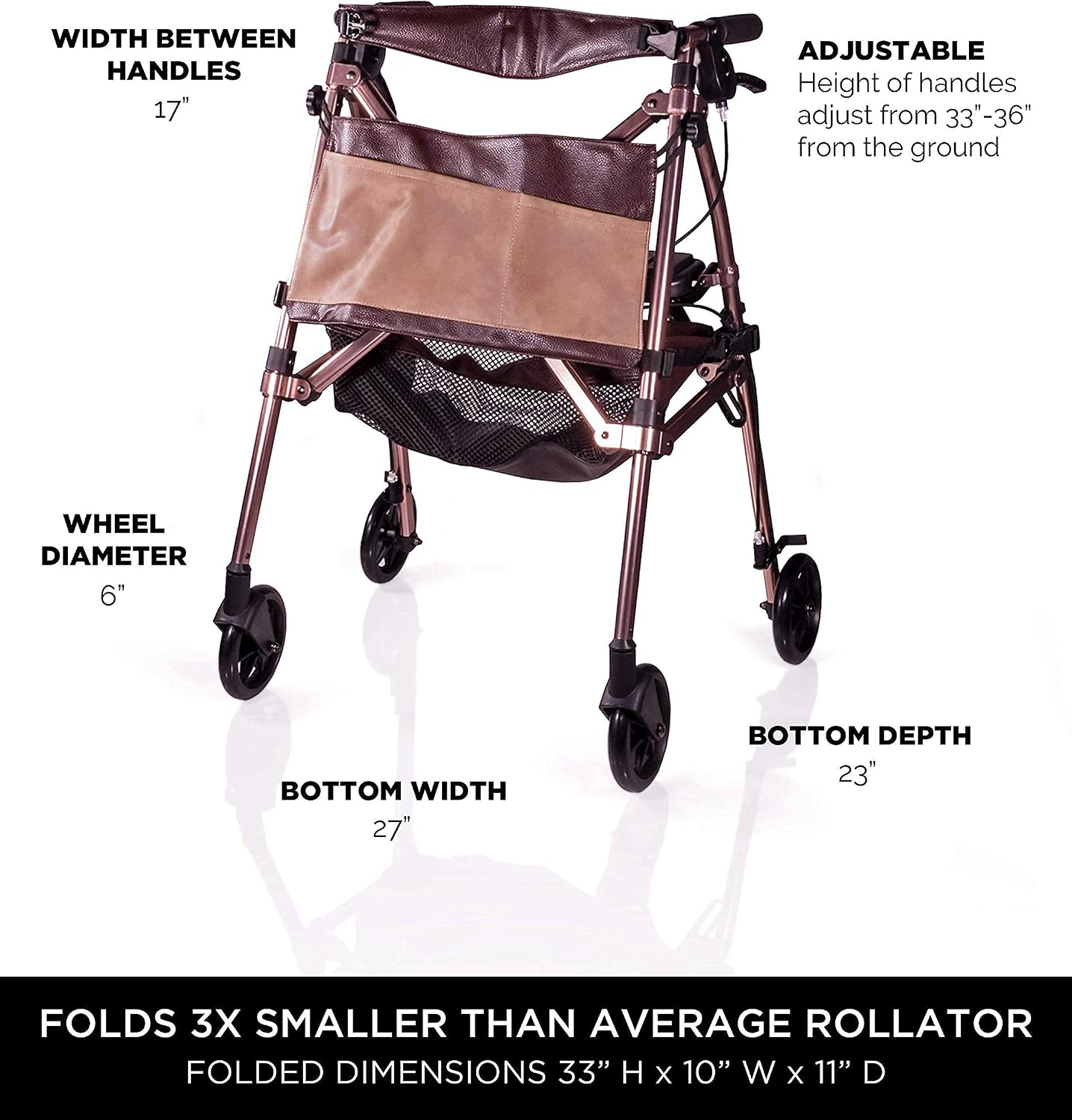 Signature Life Elite Travel Rollator, Lightweight Folding Mobility Aid for Adults, Seniors, and Elderly, 4-Wheel Rolling Walker with Seat, Height Adjustable Handles with Locking Brakes and Pouch