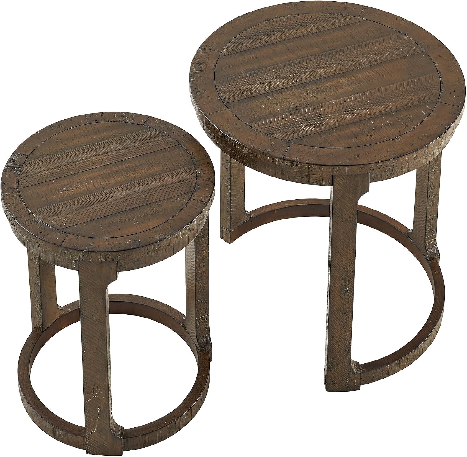 WILLIAMSPACE 24' Round Nesting Coffee Table Set of 2, Solid Wood Coffee Tables Mid Century Rustic Farmhouse Side End Tea Table for Living Room, Apartment (Drak Brown)