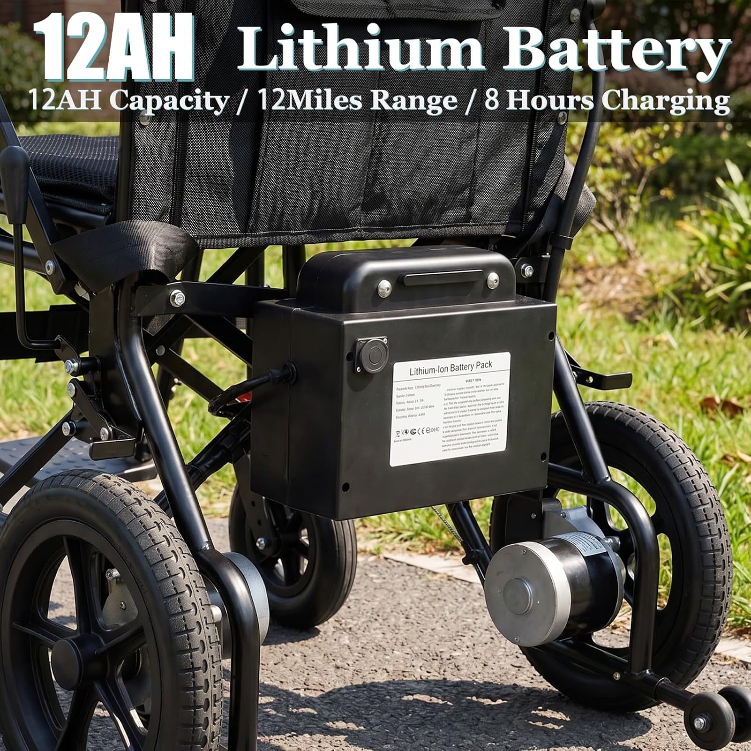 15 Miles Foldable Electric Wheelchair with 500W Brushless Motors, Motorized Wheelchair with 12AH Lithium Battery, 12' Rear Solid Tires, for Adults Seniors
