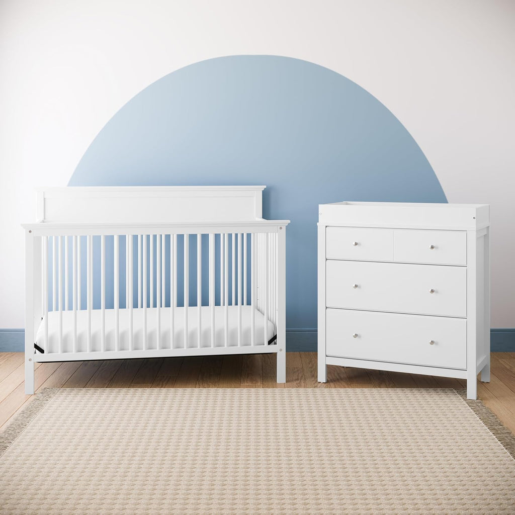 Storkcraft Horizon 3 Drawer Chest with Changing Topper (White) – GREENGUARD Gold Certified, Includes Removable Changing Table Topper, Chest of Drawers for Nursery & Kids Bedroom