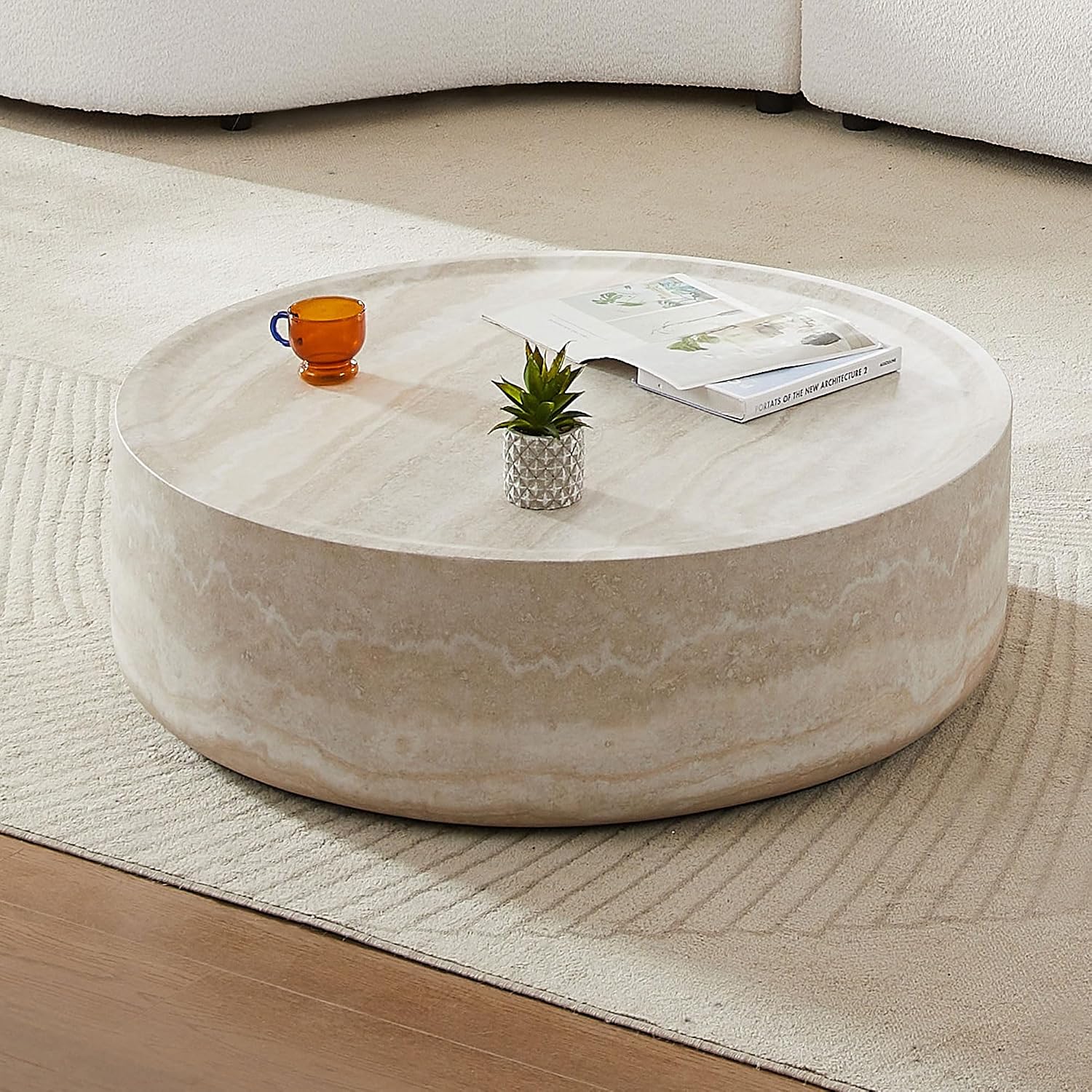 JUSTONE Round Coffee Tables for Living Room, Faux Mars Pattern Modern Minimalist Side Tables Accent End Table End Table for Apartment,Office,Ø35.43'' x 12' H,Marble
