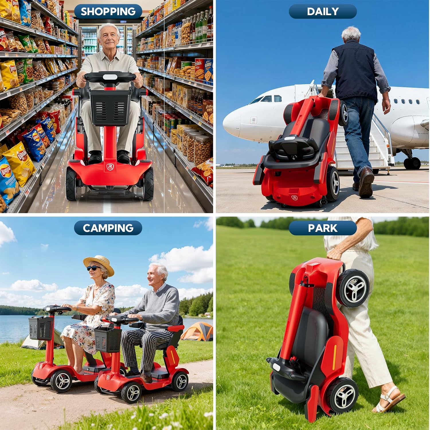 SPD2 Peak 1000W 4 Wheel Mobility Scooter,Electric Powered Wheelchair Device with 35Mile Long Range Power Extended Battery with Charger & Basket, for Travel/Elder/Adult/Handicap/Disability (Red)