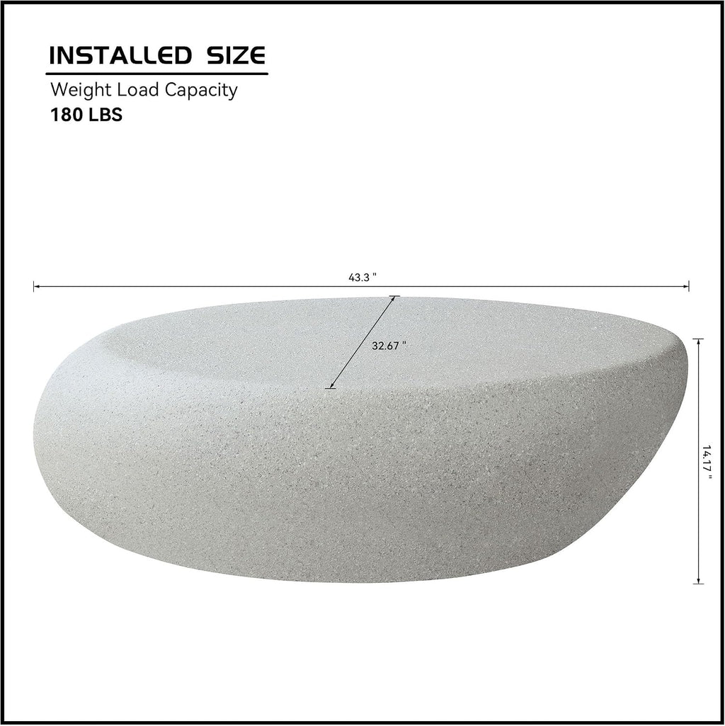JUSTONE 43.31 Modern Oval Coffee Table for Living Room, Contemporary Rustic Style Curved Accent Table,Farmhouse Coffee Table for Apartment Bedroom Office Balcony- Beige