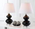 SAFAVIEH Lighting Collection Eva Modern Contemporary Black Double Gourd Glass 24-inch Bedroom Living Room Home Office Desk Nightstand Table Lamp Set of 2 (LED Bulbs Included)