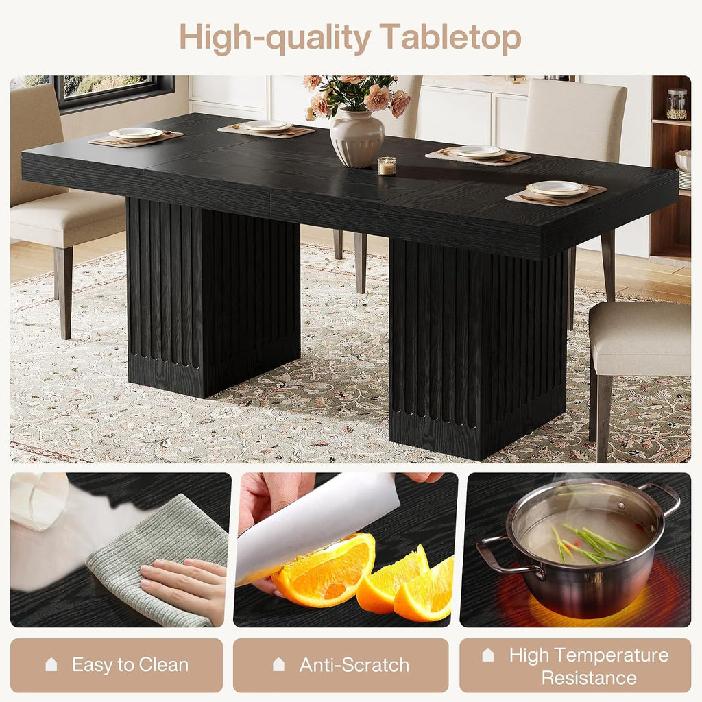 Tribesigns Dining Table for 4-6 People, 63 Inch Modern Rectangle Kitchen Table with Pedestal Base, Large Dinner Furniture for Dining Room, Kitchen, Living Room, Black