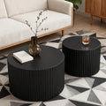 Round Nesting Coffee Table Modern Fluted Coffee Table Set of 2 Stripe Round Coffee Tables Circle Drum Coffee Tables Side Table Accent End Table for Living Room (Black Small)