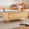 Ink+Ivy Solid Wood Lift Top Coffee Table with Storage Compartments and Large Shelves, Handwoven Rattan Accent Sides, Oak Wood Grain Coffee Tables for Home Living Room Natural