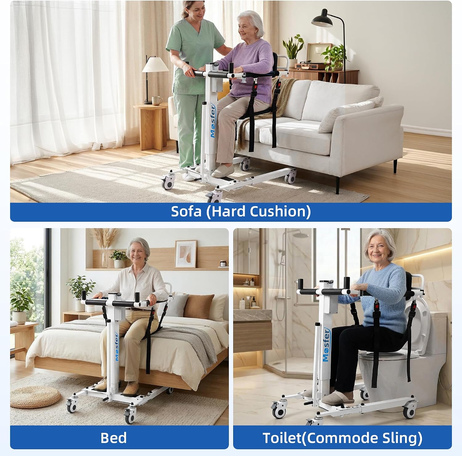 Mosfer Electric Patient Lift Transfer Chair Lift,Chair Lift Assist Devices for Home Seniors and Disabled with Adjustable Height, Folding Bathroom Wheelchair Move from Bed to Chair,Toilet,Car,Outdoor