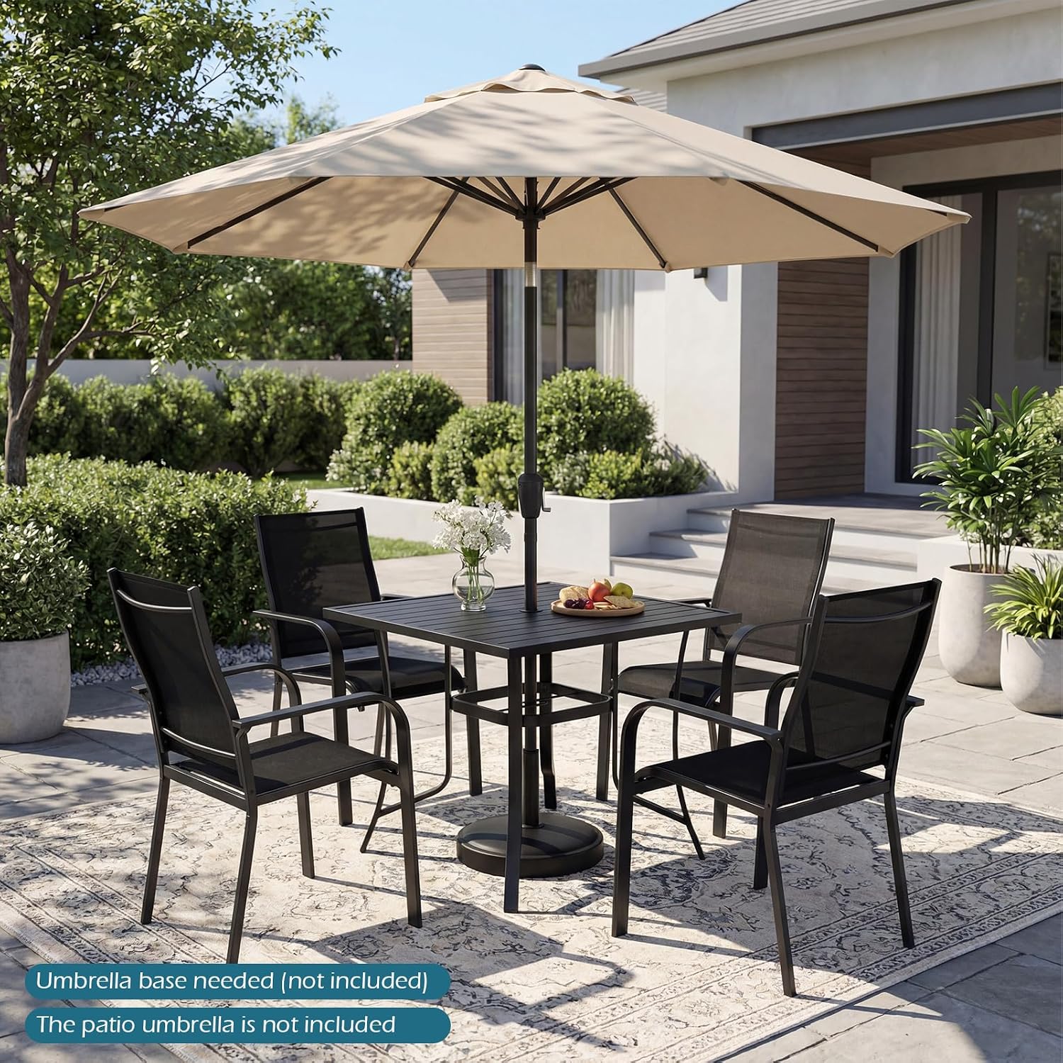 Tangkula 37' Metal Patio Dining Table for 4, Square Heavy Duty Outdoor Dining Table with Umbrella Hole, 4-Person Outside Dining Furniture for Porch, Garden, Balcony and Backyard