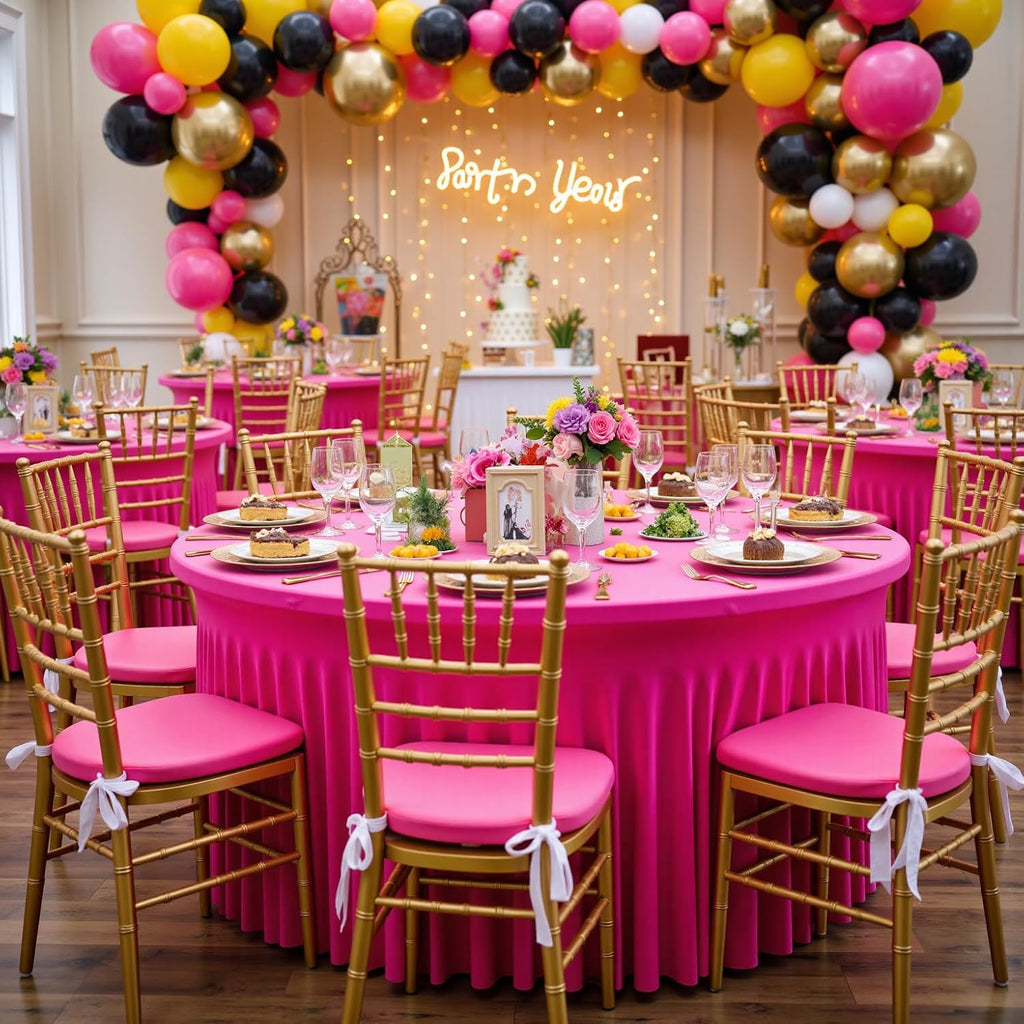 leegleri 6 Pack 72inch Spandex Hot Pink Round Tablecloth, Stretchy 132inch Fitted 6FT Round Table Cloths, Wrinkle Free Table Cover with Skirt for Wedding Birthday Party Bridal Shower Banquet