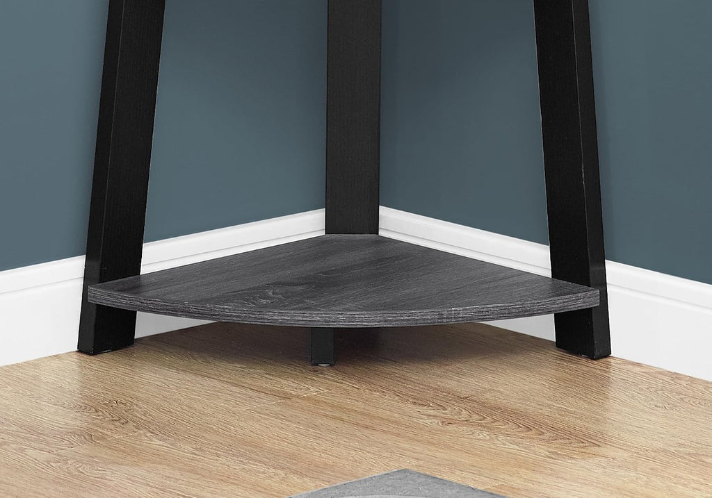 Bookshelf, Bookcase, Etagere, Corner, 5 Tier, 72' h, Office, Bedroom, Grey and Black Laminate,