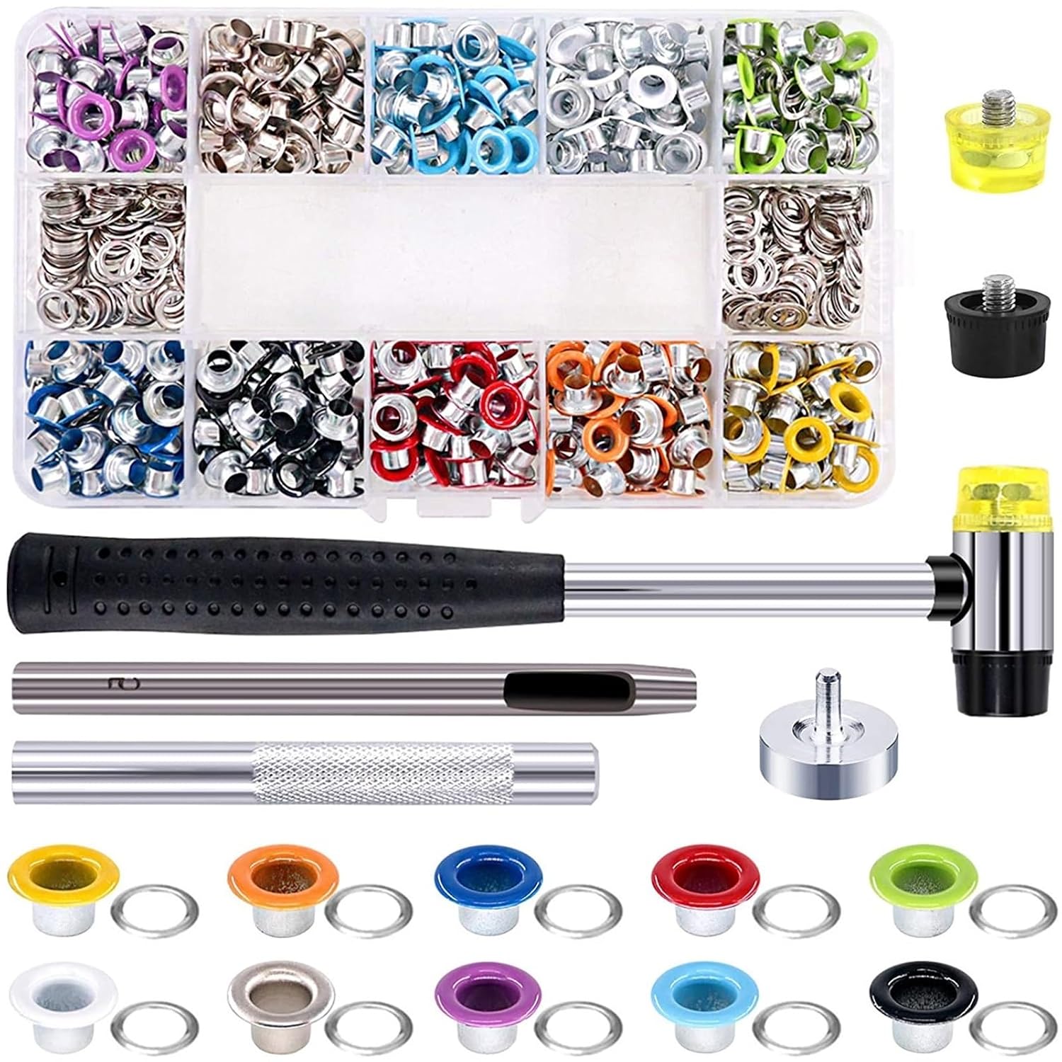 100/400 Sets 5mm Multi-Color Metal Eyelets Grommets Kit with Installation Tools, for Shoes Belts Bags Crafts for Fabric, Leather, Belt, Shoes, Clothes(5mm-400pcs 11colors)