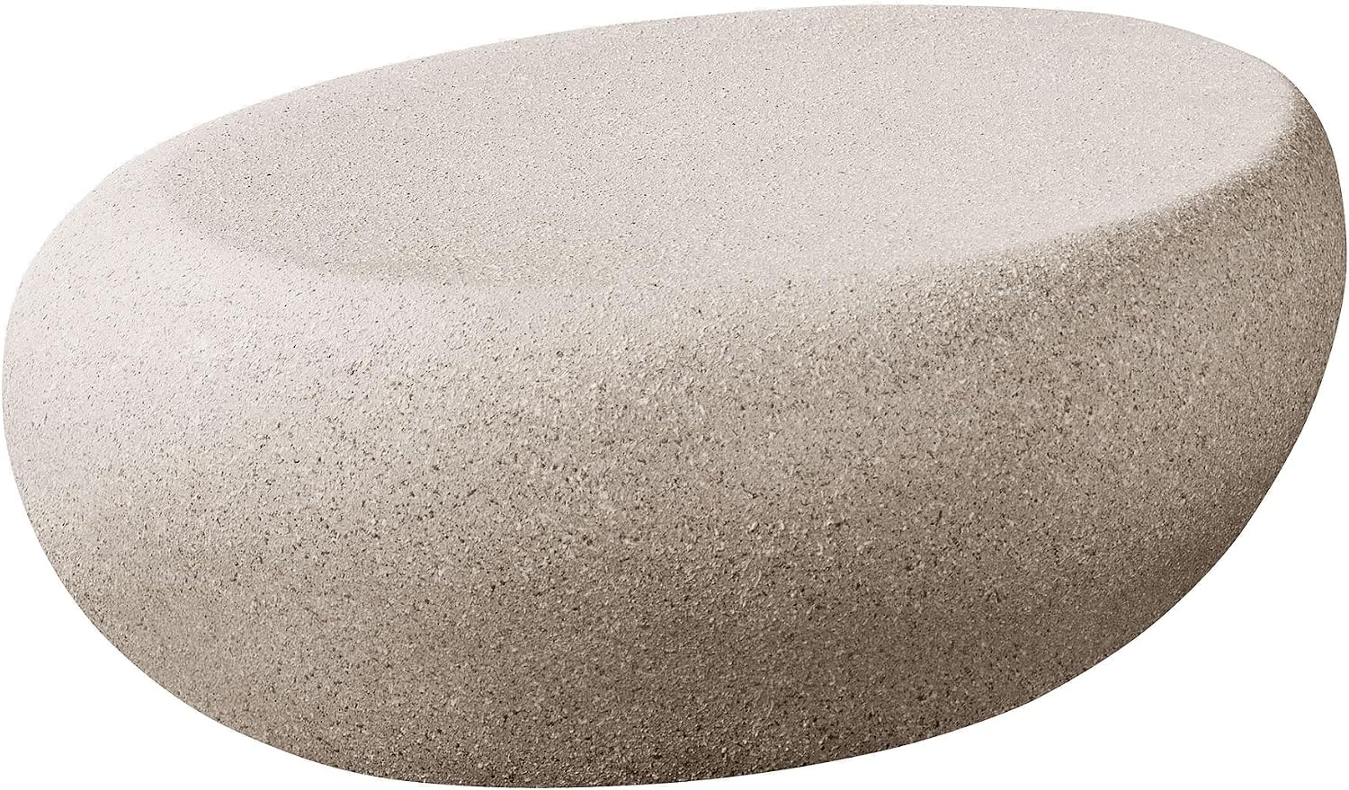 WILLIAMSPACE 43.3' Oval Coffee Table with Grainy Matte Rocks Pattern, Modern Irregular Center Table, Drum Fiberglass Coffee Table Accent Side Table End Table for Living Room (Cream White)