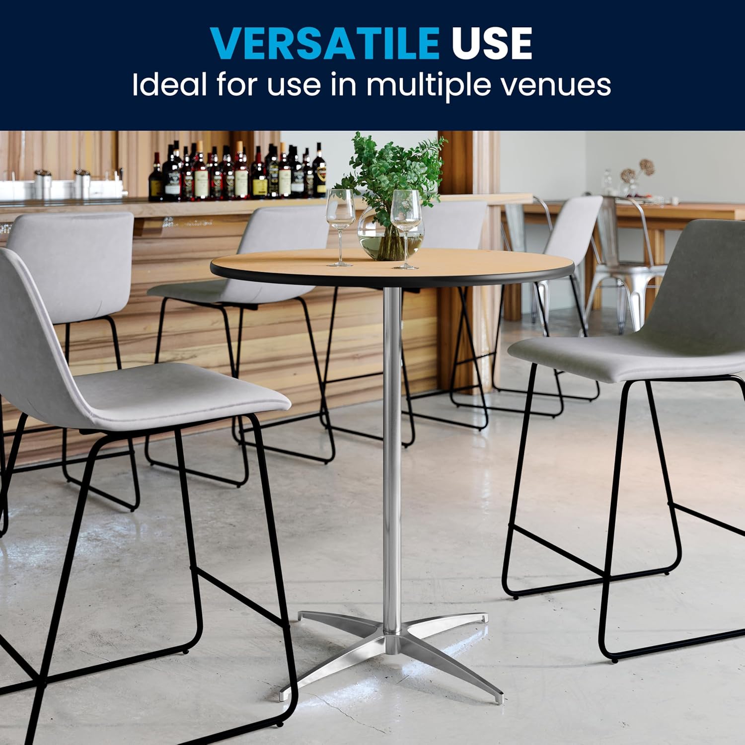 Flash Furniture Lars 30' Round Cocktail Table with 30' and 42' Columns, Adjustable Standard or Bar Height Round Table for Events or Home Use, Natural
