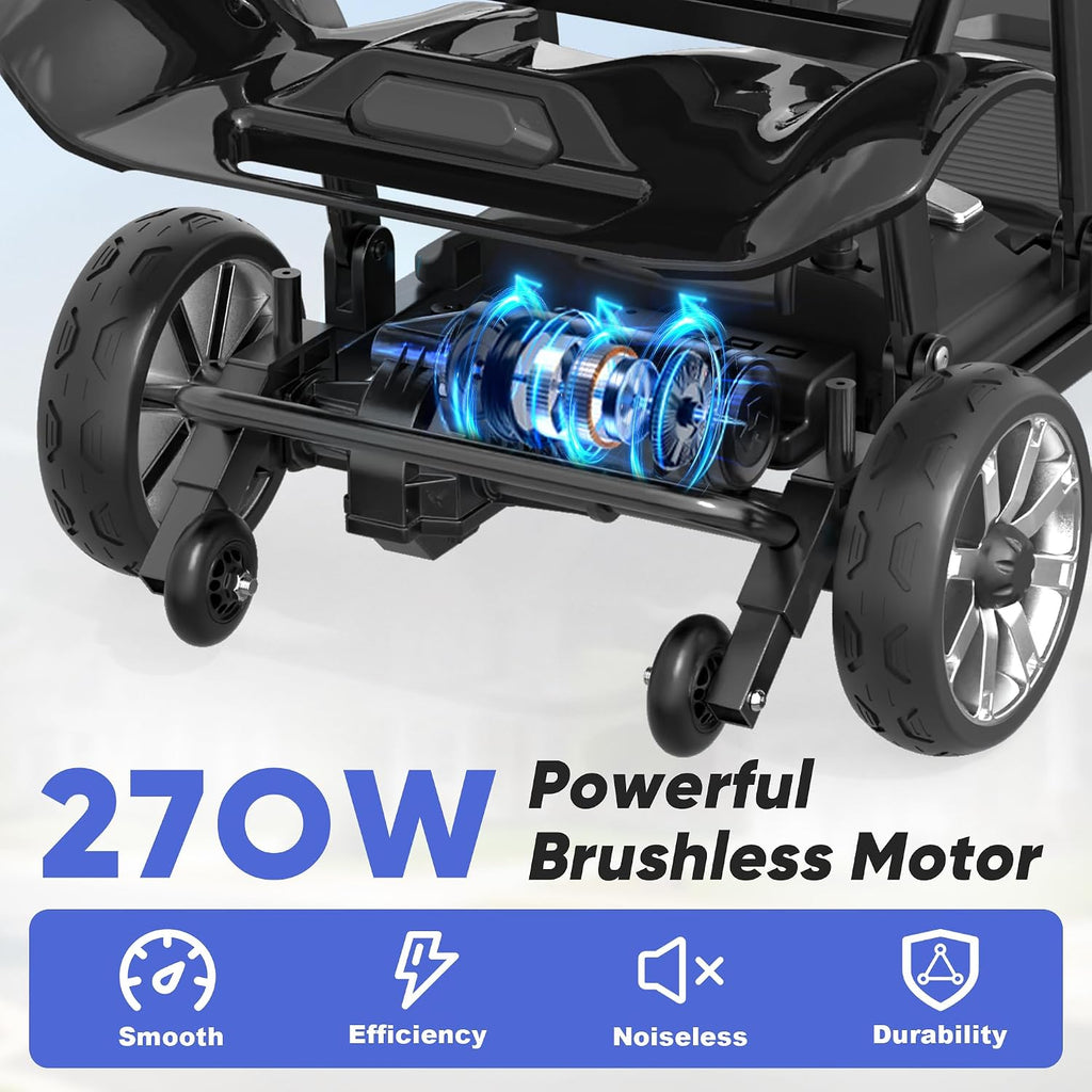 4 Wheels Mobility Scooters for Seniors,39LBS Light Frame&15 Miles Travel Range&350LBS Capacity&270W Brushless Motor Powered Wheelchair Folding Electric Scooter&Dust Cover&LED Lights&Auto Brake-Black